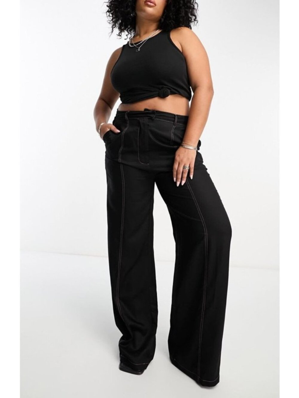 nwt ASOS Heartbreak Plus High Waisted Fit & Flare Pants with Contrast Stich (20)